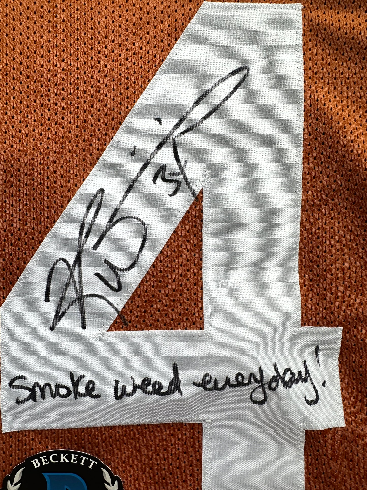 RICKY WILLIAMS SIGNED ORANGE FOOTBALL JERSEY Longhorns w/"Smoke Weed Everyday" BAS