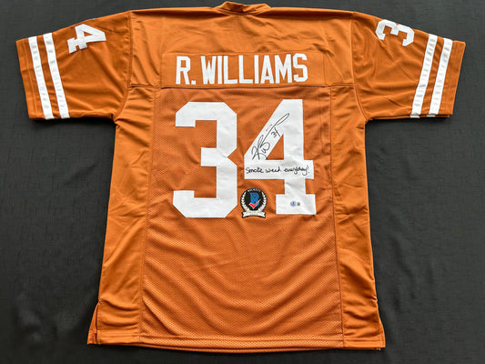 RICKY WILLIAMS SIGNED ORANGE FOOTBALL JERSEY Longhorns w/"Smoke Weed Everyday" BAS
