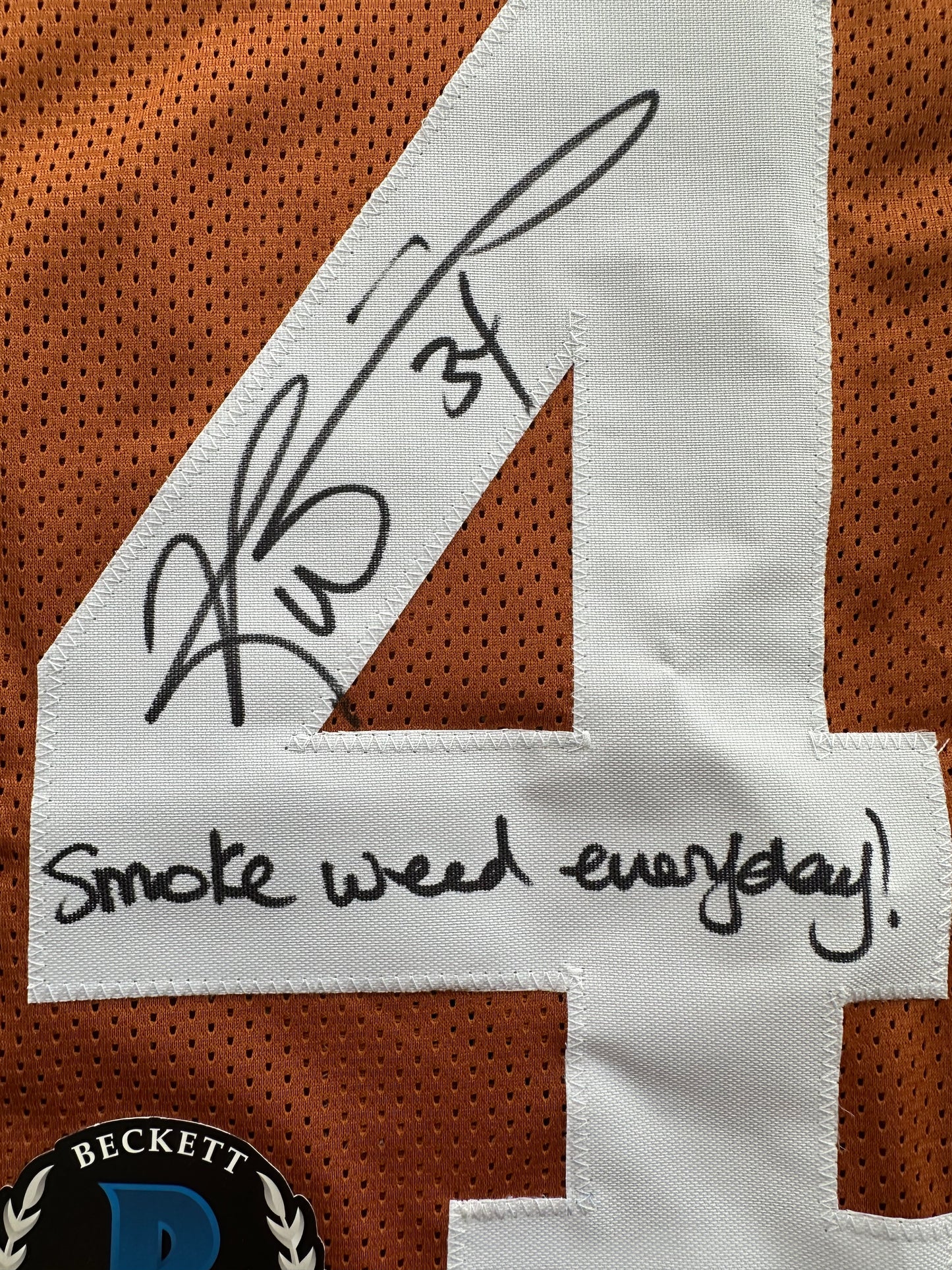 RICKY WILLIAMS SIGNED ORANGE FOOTBALL JERSEY Longhorns w/"Smoke Weed Everyday" BAS