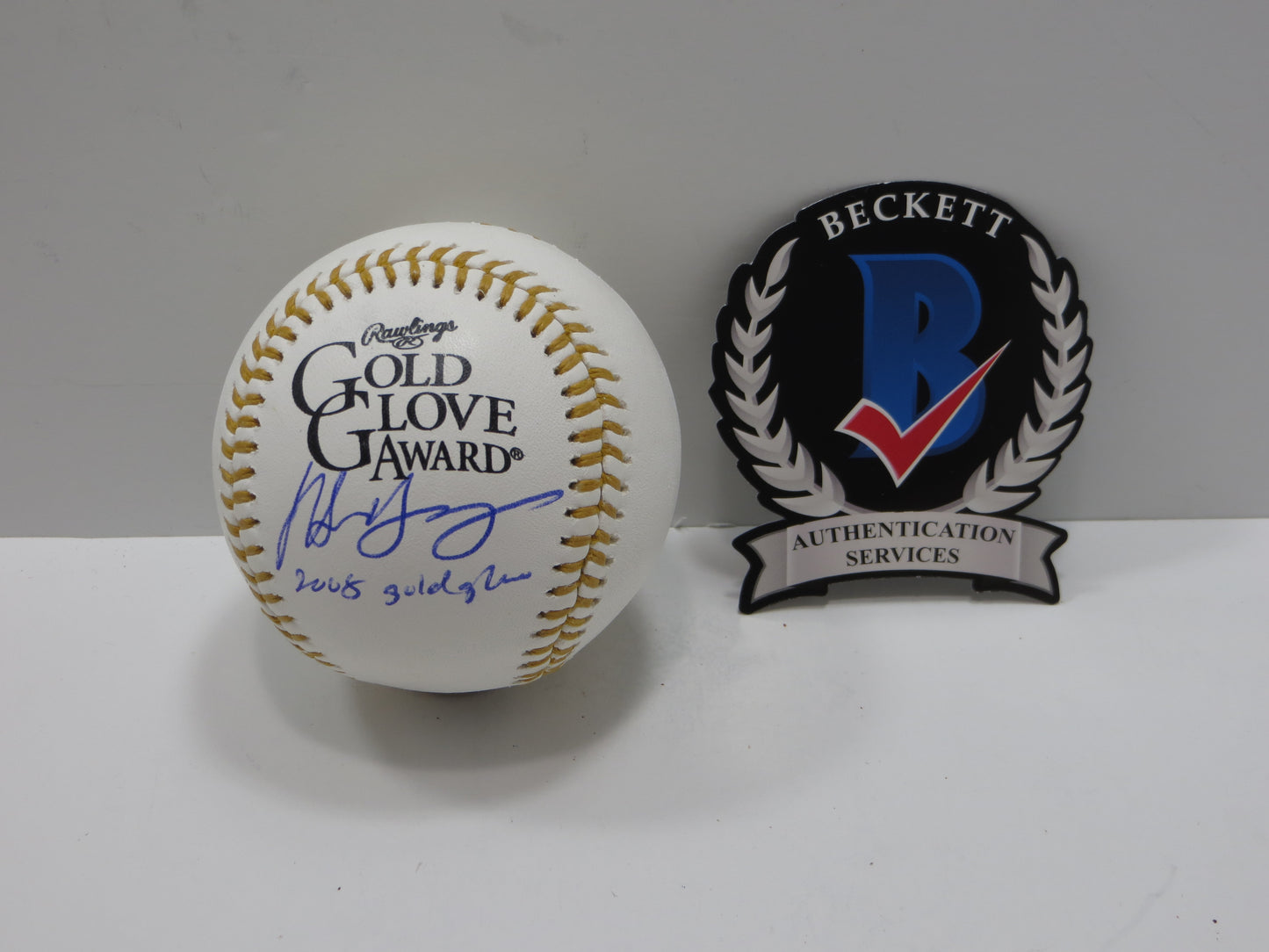 MICHAEL YOUNG SIGNED RAWLINGS GOLD GLOVE BASEBALL TEXAS RANGERS JSA