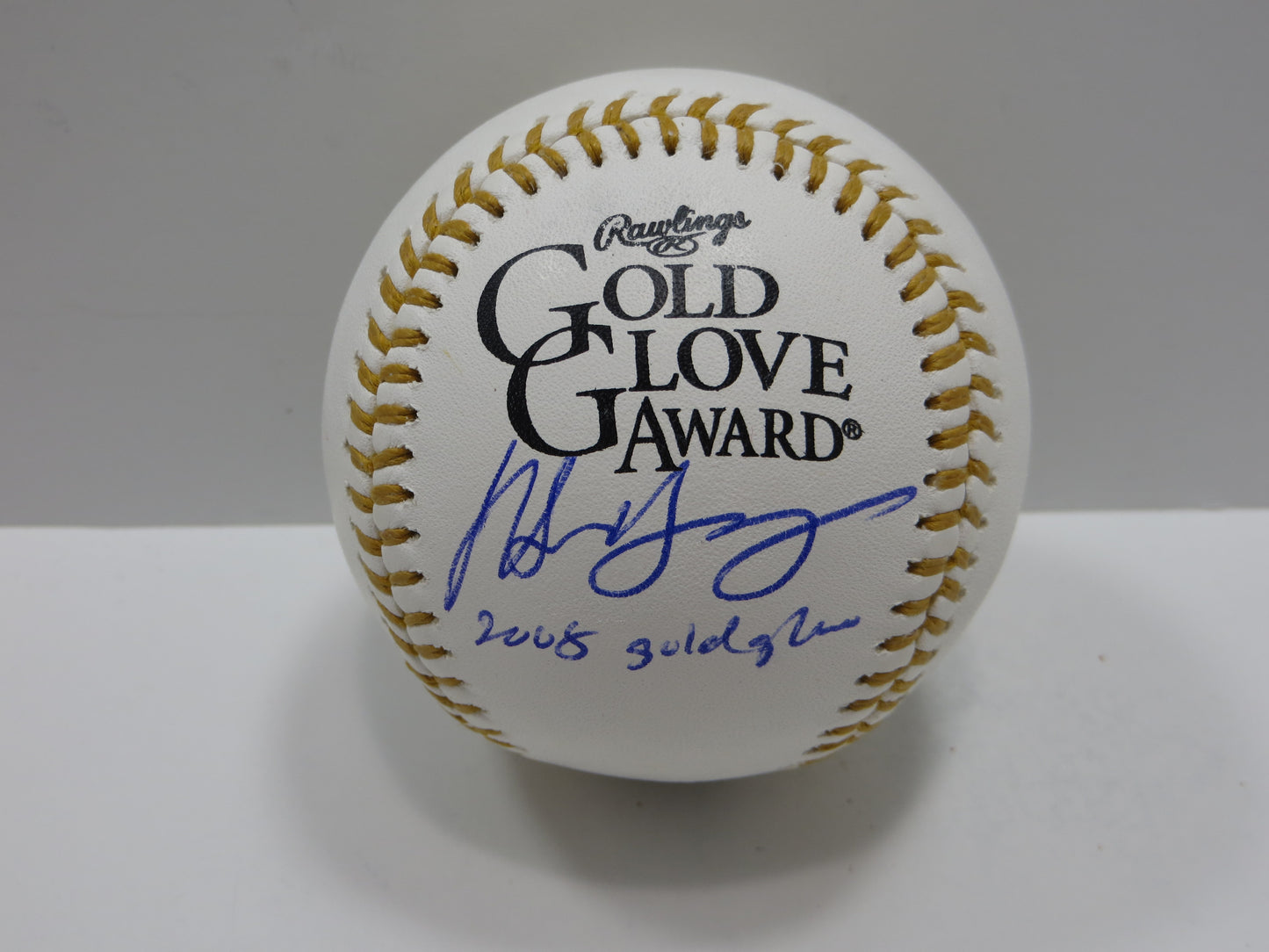 MICHAEL YOUNG SIGNED RAWLINGS GOLD GLOVE BASEBALL TEXAS RANGERS JSA