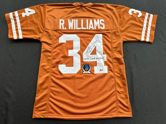RICKY WILLIAMS SIGNED ORANGE FOOTBALL JERSEY Longhorns w/"Smoke Weed Everyday" BAS