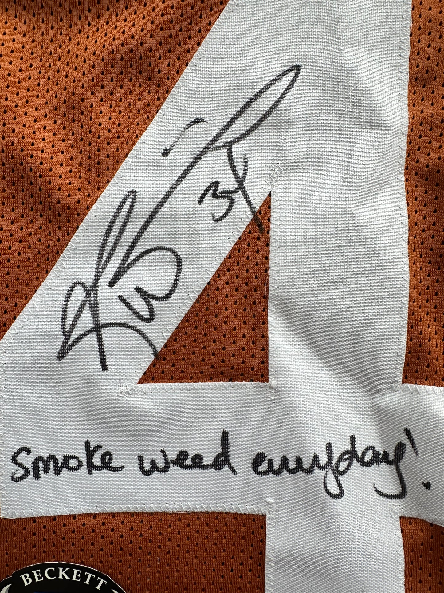 RICKY WILLIAMS SIGNED ORANGE FOOTBALL JERSEY Longhorns w/"Smoke Weed Everyday" BAS