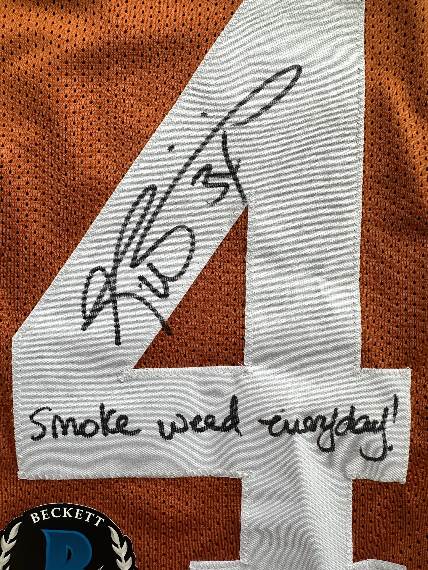 RICKY WILLIAMS SIGNED ORANGE FOOTBALL JERSEY Longhorns w/"Smoke Weed Everyday" BAS