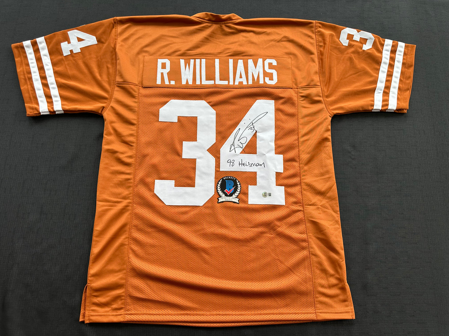 RICKY WILLIAMS SIGNED ORANGE FOOTBALL JERSEY Texas Longhorns w/"98 Heisman"BAS