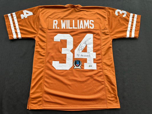 RICKY WILLIAMS SIGNED ORANGE FOOTBALL JERSEY Texas Longhorns w/"98 Heisman"BAS