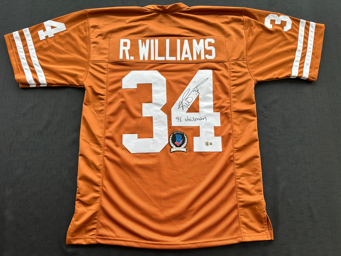 RICKY WILLIAMS SIGNED ORANGE FOOTBALL JERSEY Texas Longhorns w/"98 Heisman"BAS
