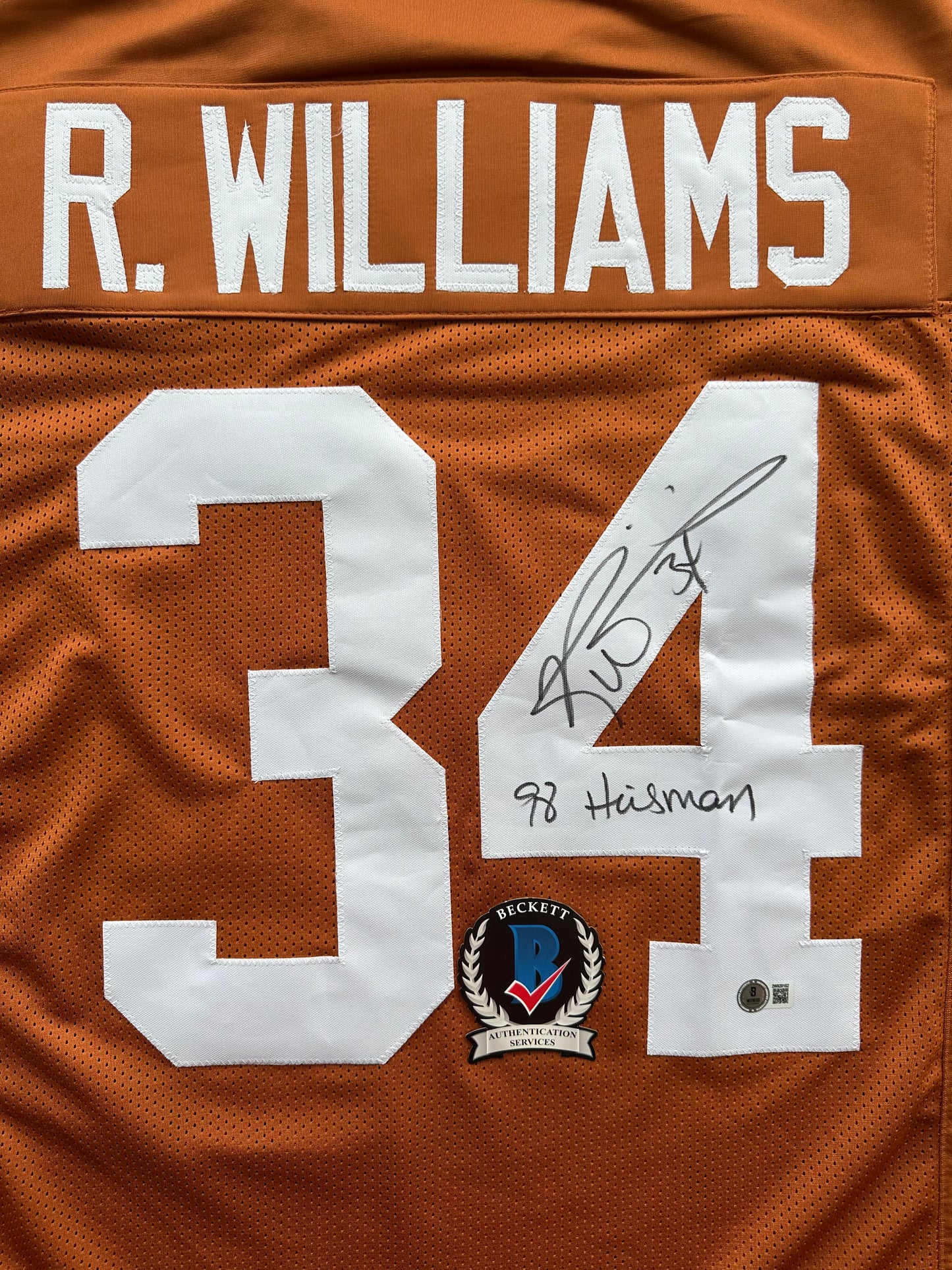 RICKY WILLIAMS SIGNED ORANGE FOOTBALL JERSEY Texas Longhorns w/"98 Heisman"BAS