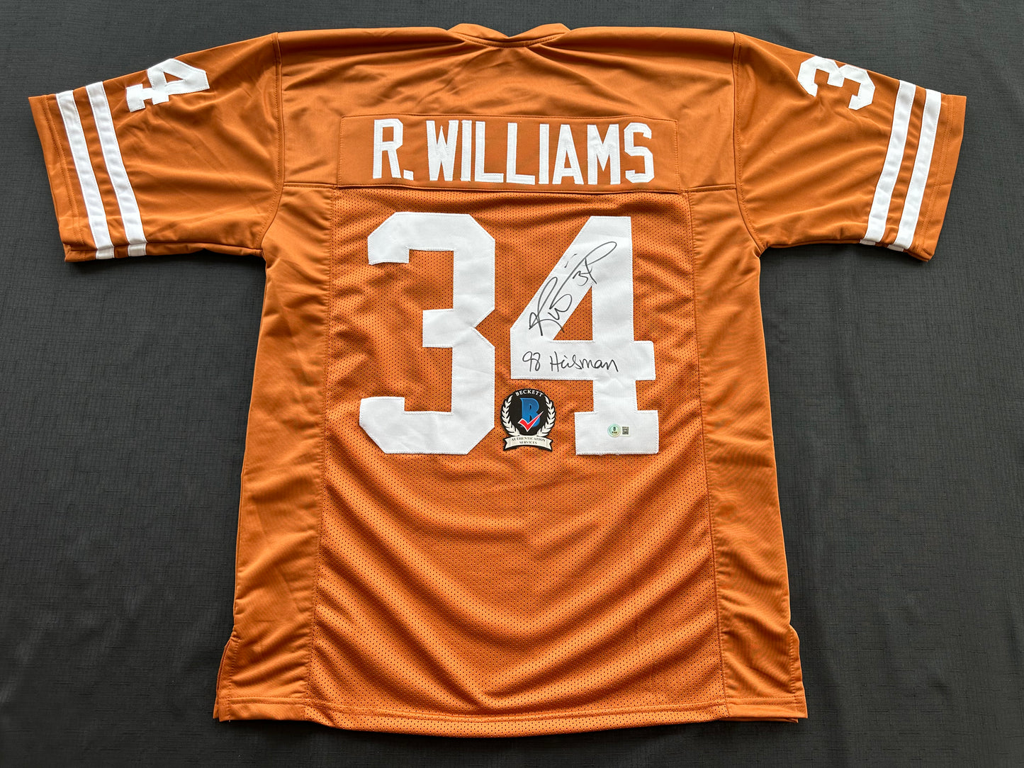 RICKY WILLIAMS SIGNED ORANGE FOOTBALL JERSEY Texas Longhorns w/"98 Heisman"BAS