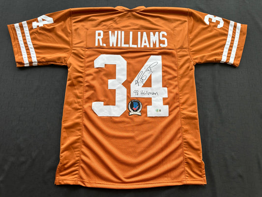 RICKY WILLIAMS SIGNED ORANGE FOOTBALL JERSEY Texas Longhorns w/"98 Heisman"BAS