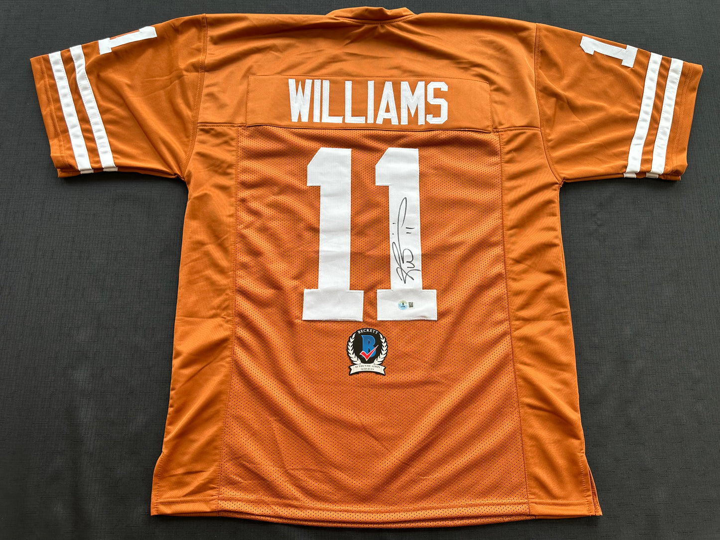 RICKY WILLIAMS SIGNED ORANGE FOOTBALL #11 JERSEY Texas Longhorns Large BAS COA