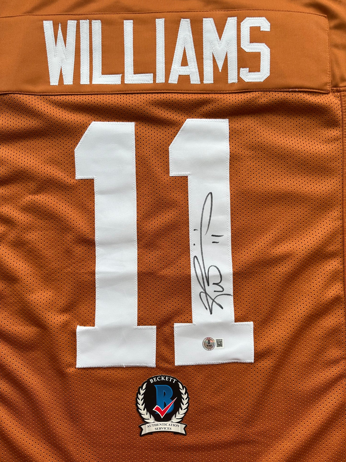 RICKY WILLIAMS SIGNED ORANGE FOOTBALL #11 JERSEY Texas Longhorns Large BAS COA