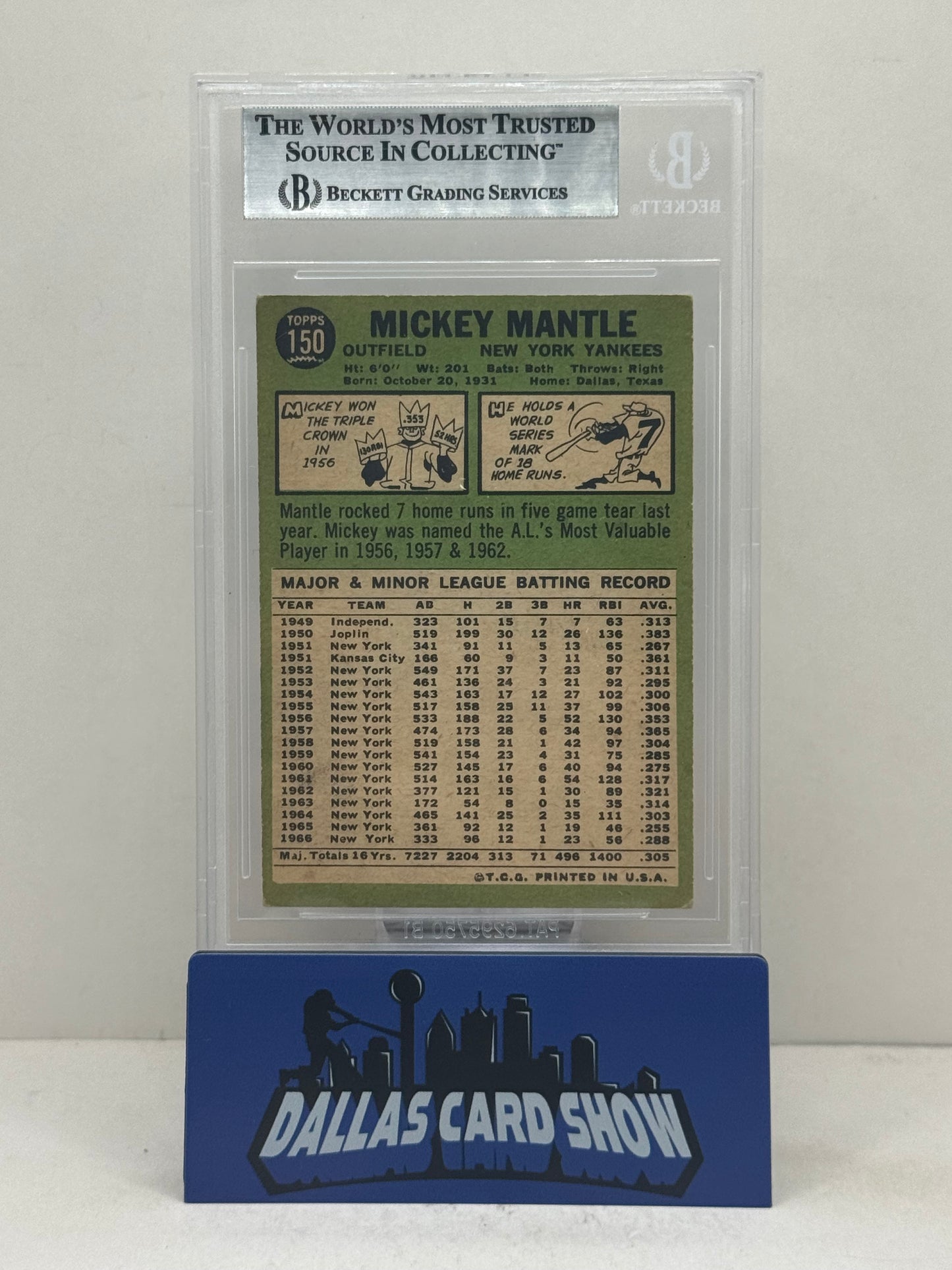 1967 Topps #150 Mickey Mantle BGS 4
