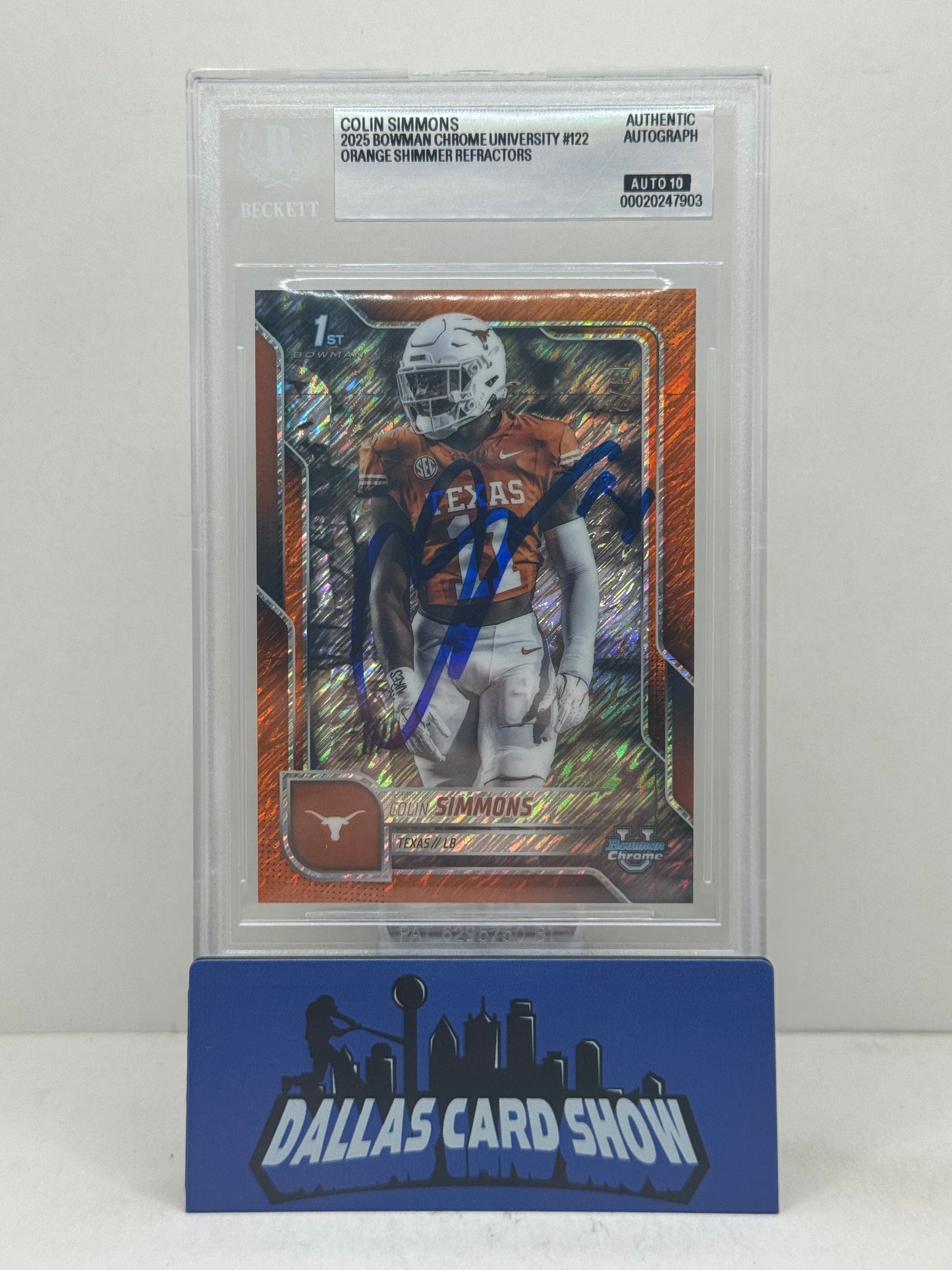 2025 Bowman Chrome U #122 Colin Simmons Orange Shimmer /25 BGS Auto 10