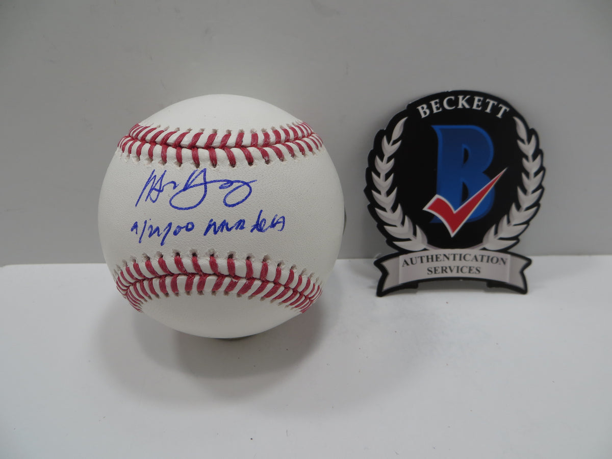 MICHAEL YOUNG SIGNED RAWLINGS OML BASEBALL w/DEBUT TEXAS RANGERS JSA