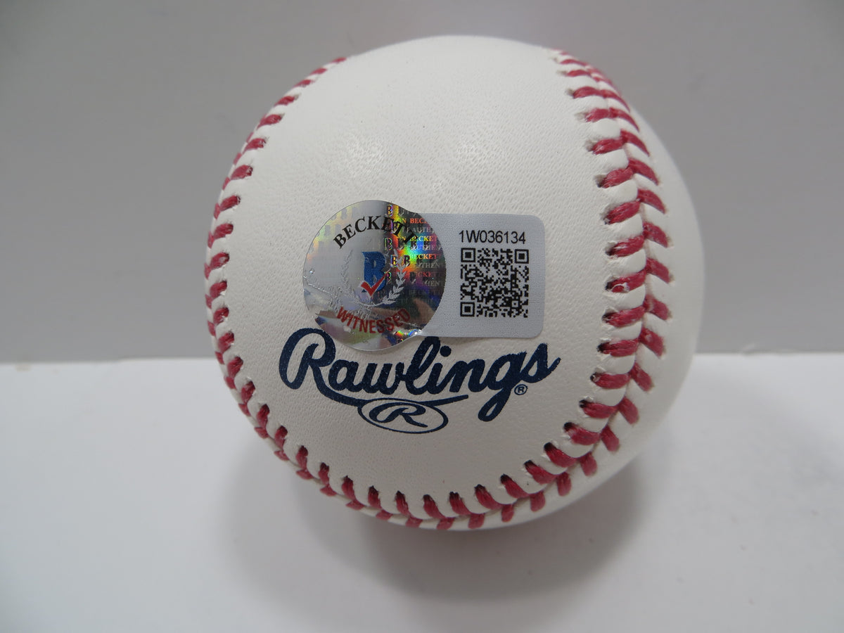 MICHAEL YOUNG SIGNED RAWLINGS OML BASEBALL w/DEBUT TEXAS RANGERS JSA