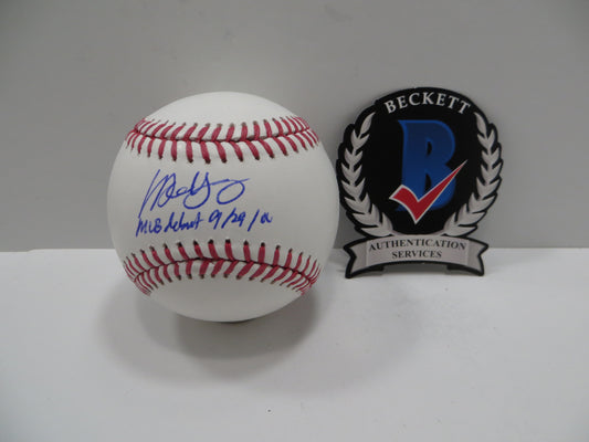 MICHAEL YOUNG SIGNED RAWLINGS OML BASEBALL w/DEBUT TEXAS RANGERS JSA
