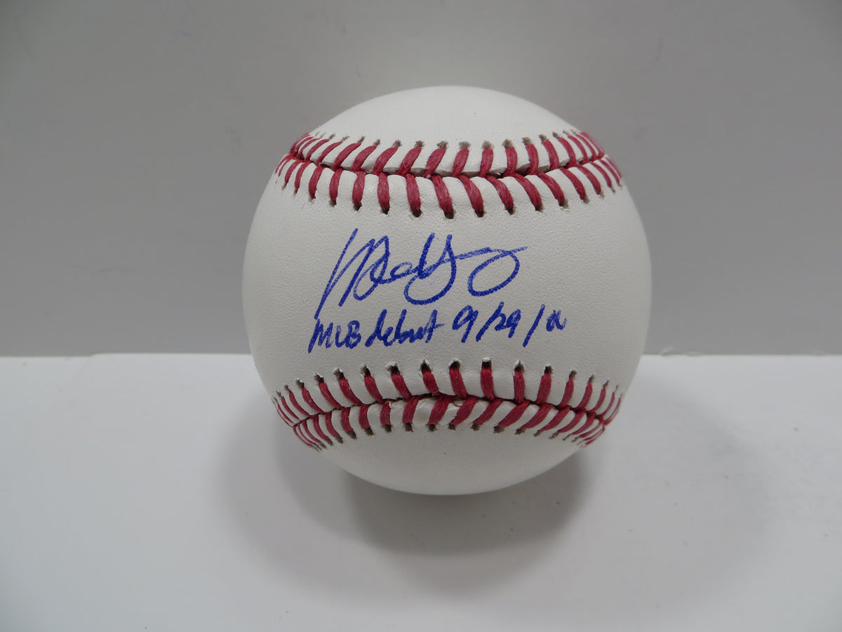 MICHAEL YOUNG SIGNED RAWLINGS OML BASEBALL w/DEBUT TEXAS RANGERS JSA