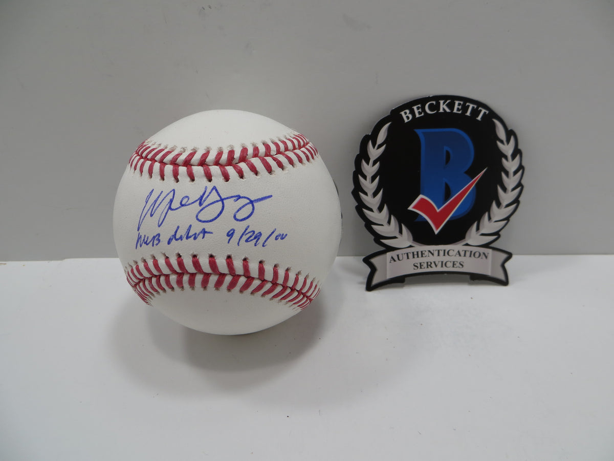 MICHAEL YOUNG SIGNED RAWLINGS OML BASEBALL w/DEBUT TEXAS RANGERS JSA