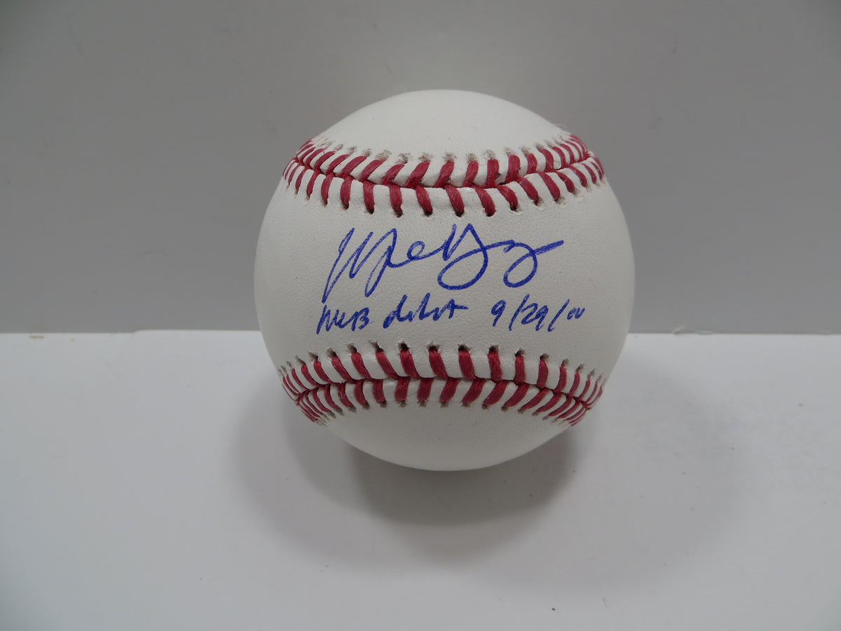MICHAEL YOUNG SIGNED RAWLINGS OML BASEBALL w/DEBUT TEXAS RANGERS JSA
