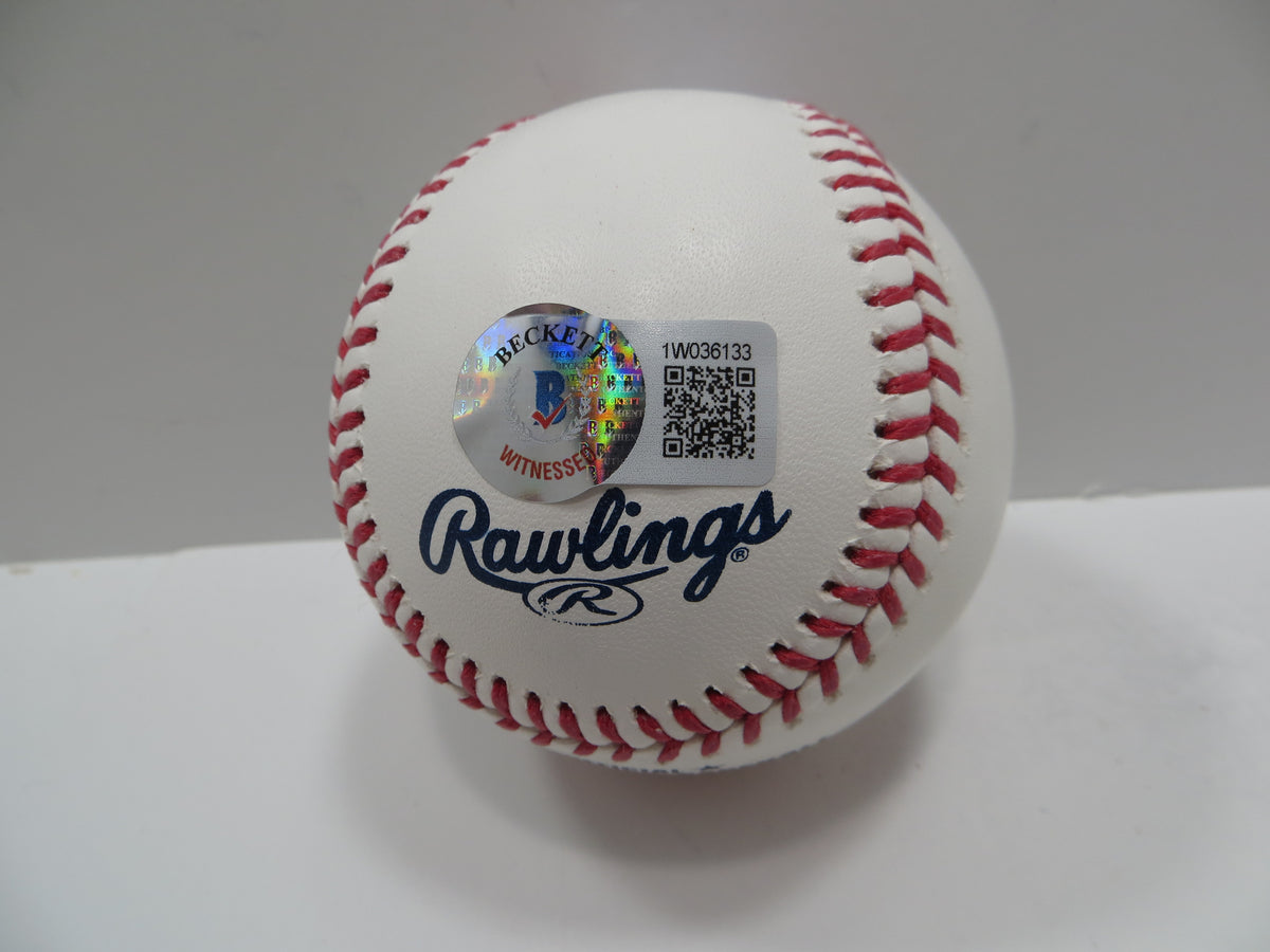 MICHAEL YOUNG SIGNED RAWLINGS OML BASEBALL w/DEBUT TEXAS RANGERS JSA