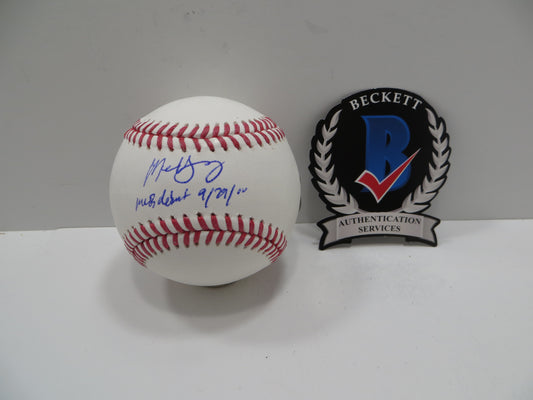 MICHAEL YOUNG SIGNED RAWLINGS OML BASEBALL w/DEBUT TEXAS RANGERS JSA
