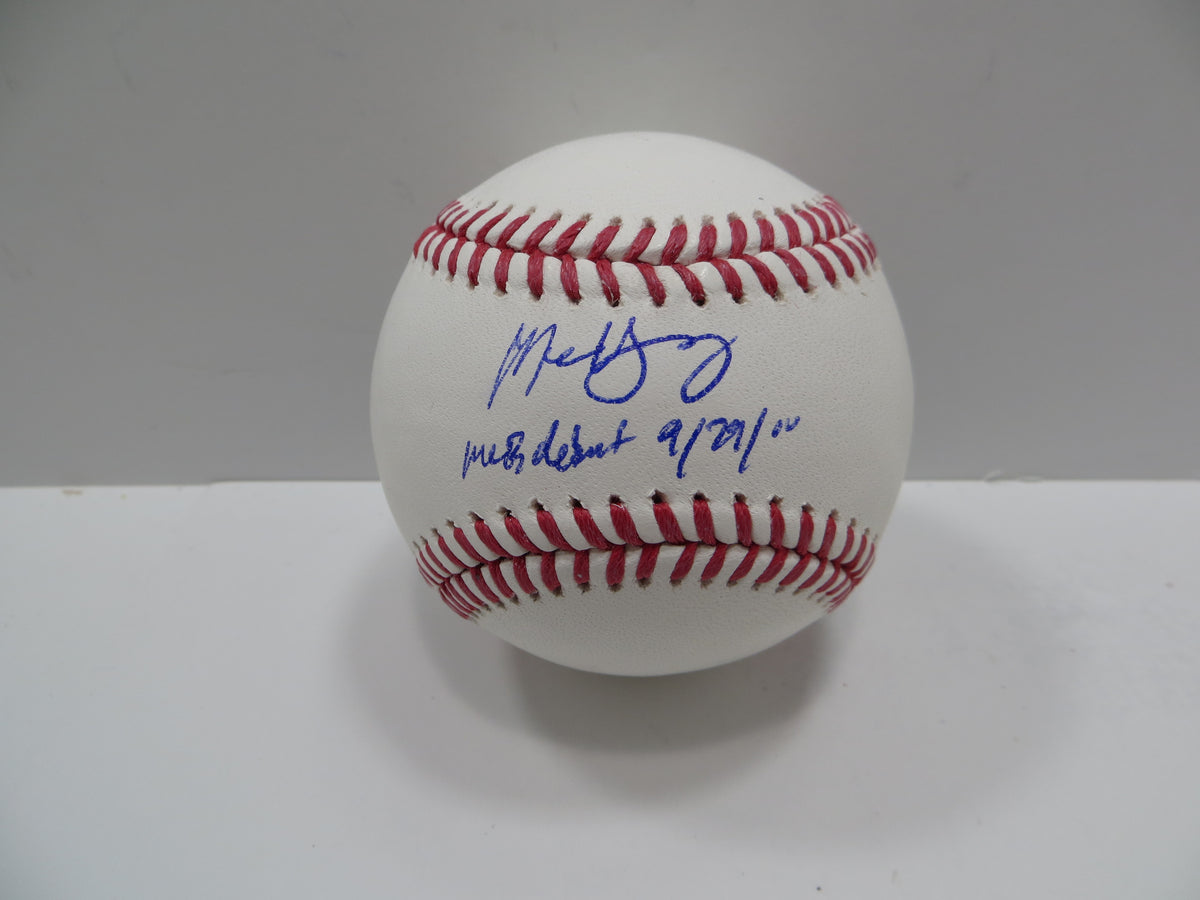 MICHAEL YOUNG SIGNED RAWLINGS OML BASEBALL w/DEBUT TEXAS RANGERS JSA