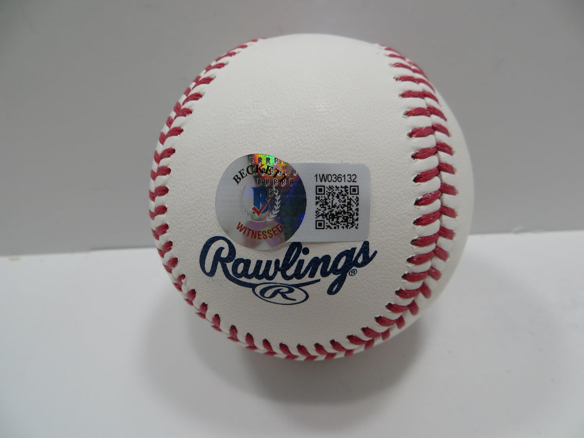 MICHAEL YOUNG SIGNED RAWLINGS OML BASEBALL w/DEBUT TEXAS RANGERS JSA