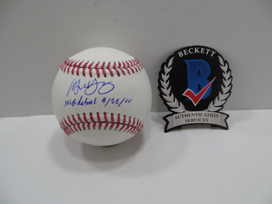 MICHAEL YOUNG SIGNED RAWLINGS OML BASEBALL w/DEBUT TEXAS RANGERS JSA