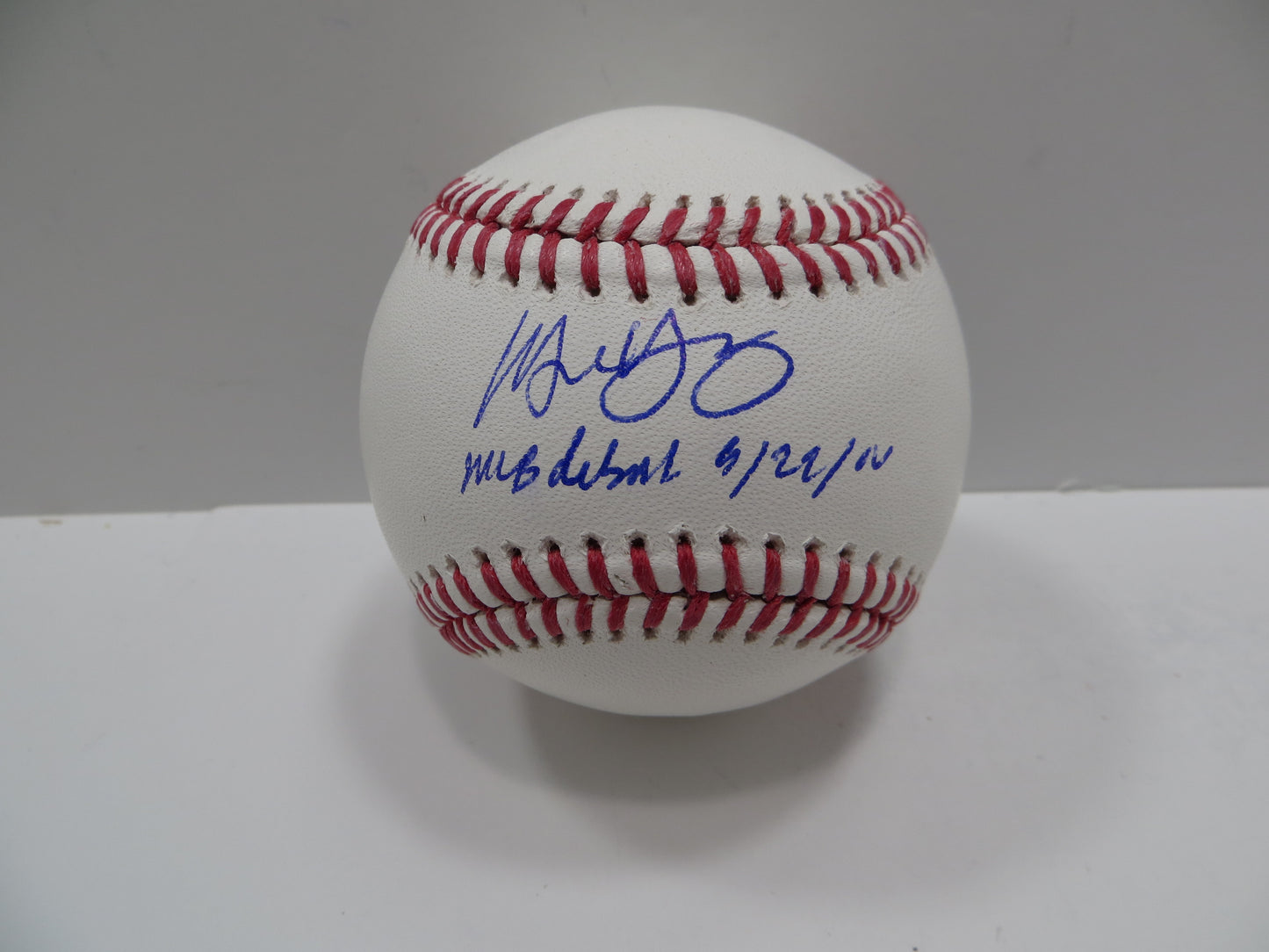 MICHAEL YOUNG SIGNED RAWLINGS OML BASEBALL w/DEBUT TEXAS RANGERS JSA