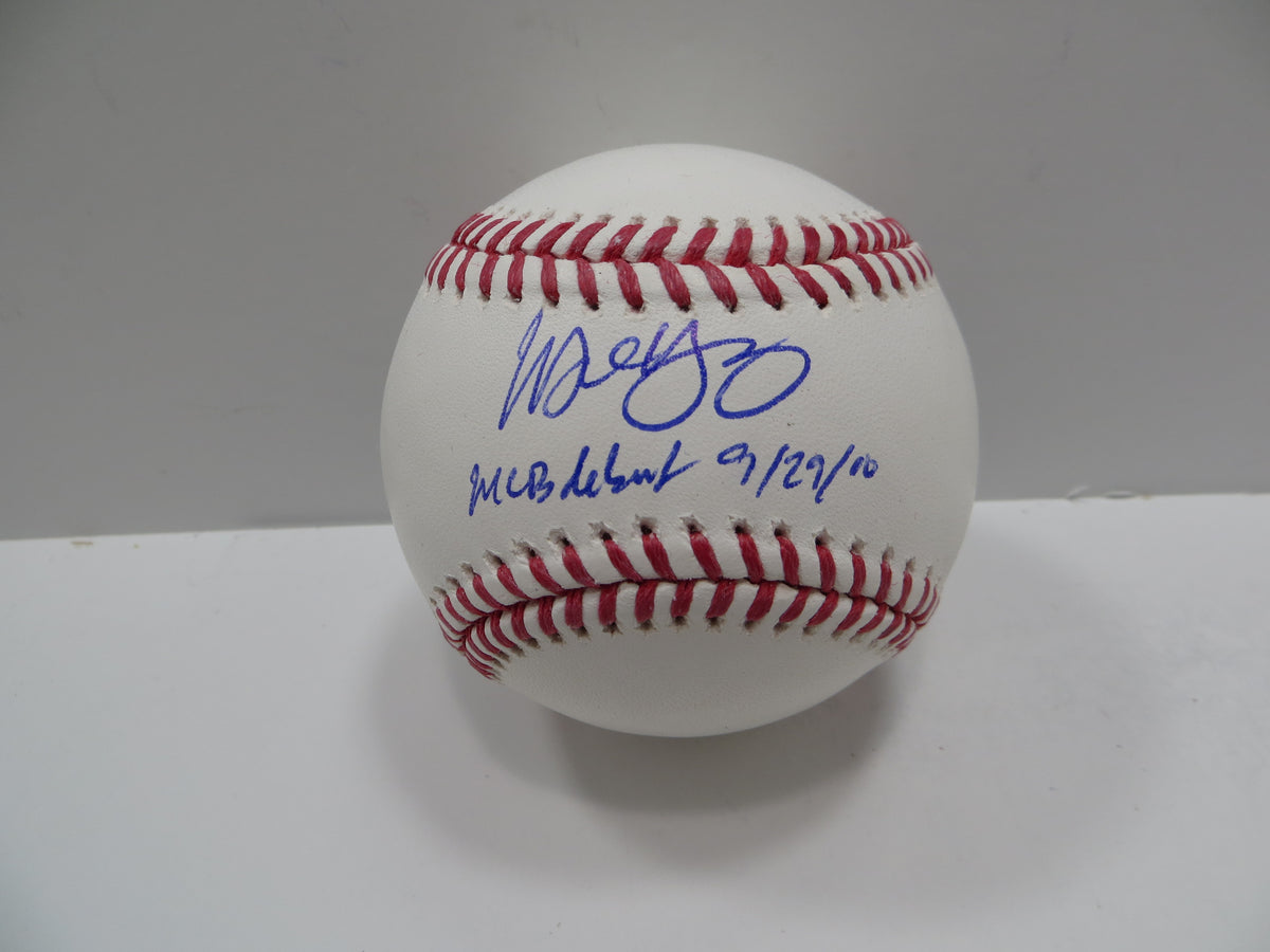 MICHAEL YOUNG SIGNED RAWLINGS OML BASEBALL w/DEBUT TEXAS RANGERS JSA