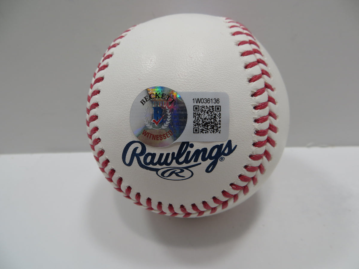 MICHAEL YOUNG SIGNED RAWLINGS OML BASEBALL w/DEBUT TEXAS RANGERS JSA