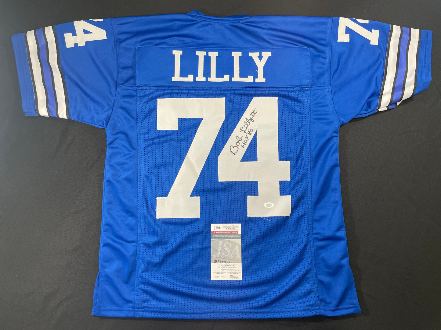 BOB LILLY DALLAS COWBOYS SIGNED Throwback JERSEY w/HOF80 JSA COA