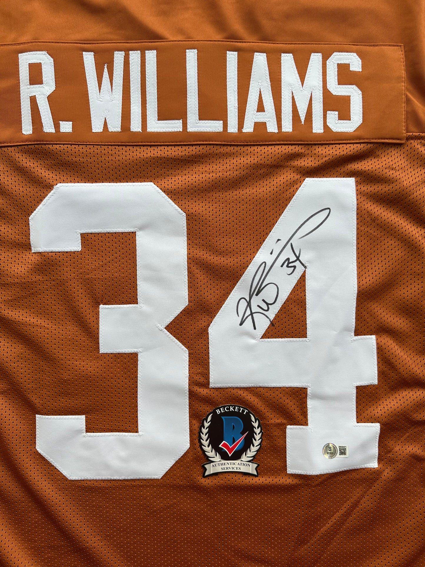 RICKY WILLIAMS SIGNED ORANGE FOOTBALL JERSEY Texas Longhorns 3XL BAS COA