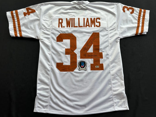RICKY WILLIAMS SIGNED WHITE FOOTBALL JERSEY Texas Longhorns w/ "98 Heisman" BAS