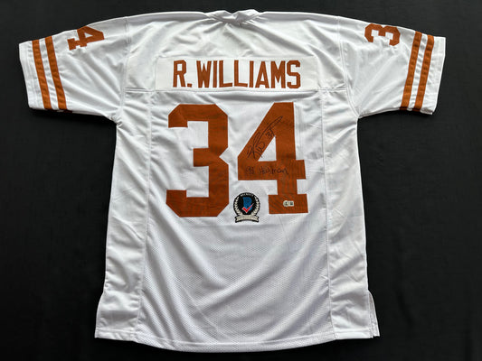 RICKY WILLIAMS SIGNED WHITE FOOTBALL JERSEY Texas Longhorns w/ "98 Heisman" BAS