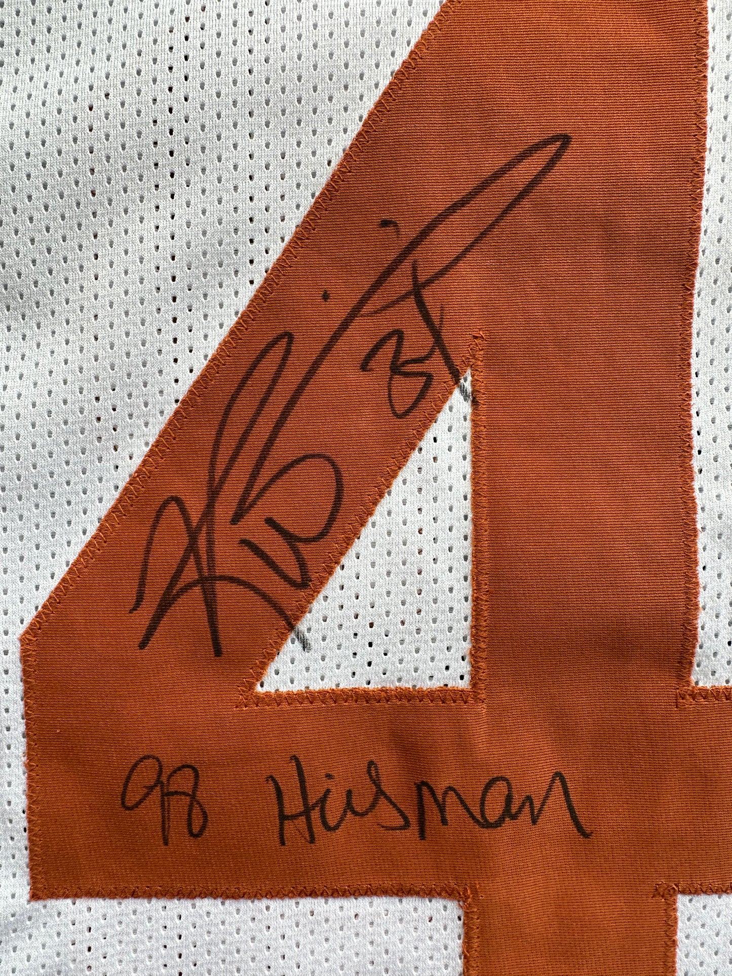 RICKY WILLIAMS SIGNED WHITE FOOTBALL JERSEY Texas Longhorns w/ "98 Heisman" BAS