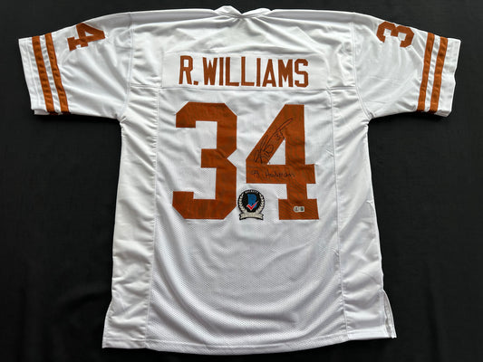 RICKY WILLIAMS SIGNED WHITE FOOTBALL JERSEY Texas Longhorns w/ "98 Heisman" BAS