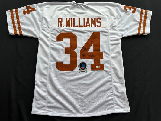 RICKY WILLIAMS SIGNED WHITE FOOTBALL JERSEY Texas Longhorns w/ "98 Heisman" BAS