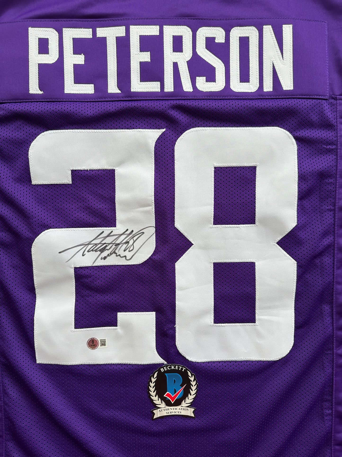 ADRIAN PETERSON SIGNED PURPLE FOOTBALL JERSEY Minnesota Vikings BAS COA