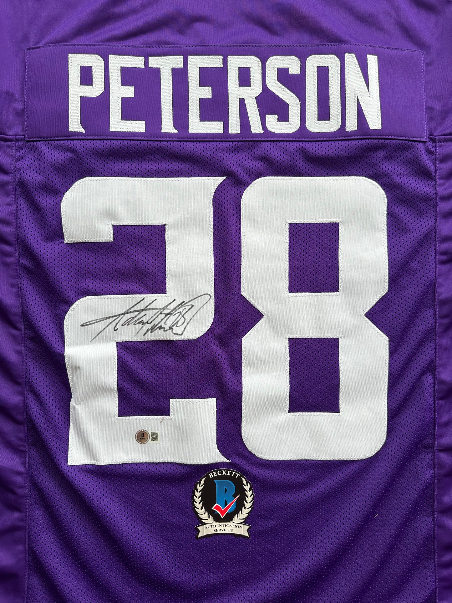 ADRIAN PETERSON SIGNED PURPLE FOOTBALL JERSEY Minnesota Vikings BAS COA