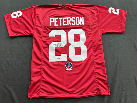 ADRIAN PETERSON SIGNED RED FOOTBALL JERSEY Oklahoma Sooners BAS COA