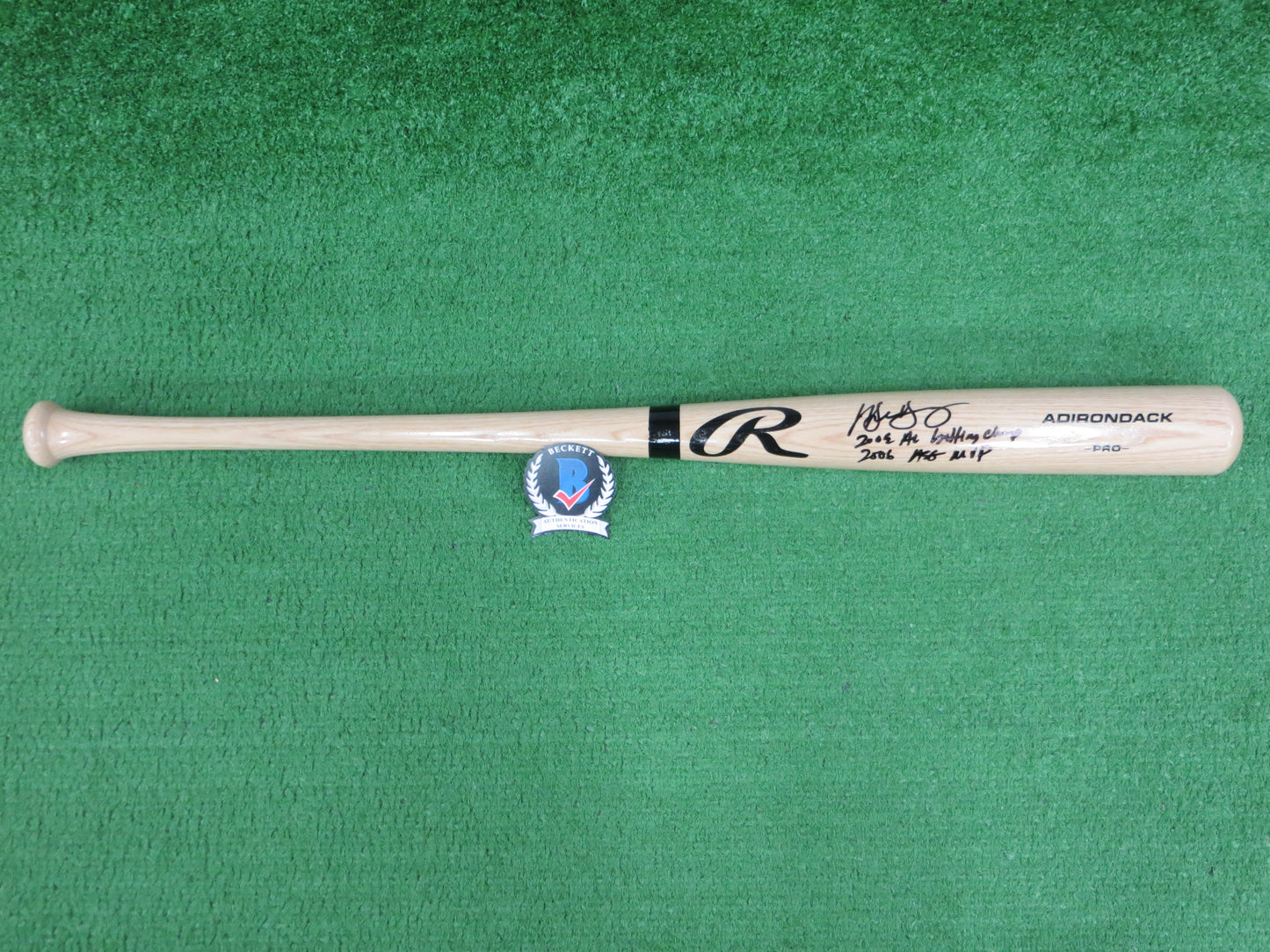 MICHAEL YOUNG TEXAS RANGERS SIGNED BLONDE RAWLINGS BASEBALL BAT w/INSCs BAS