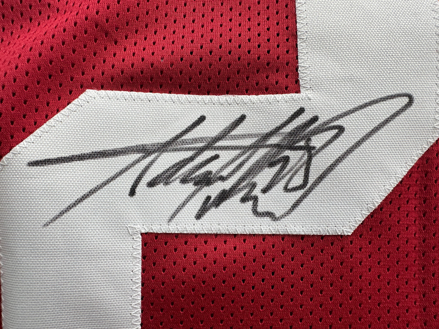 ADRIAN PETERSON SIGNED RED FOOTBALL JERSEY Oklahoma Sooners BAS COA