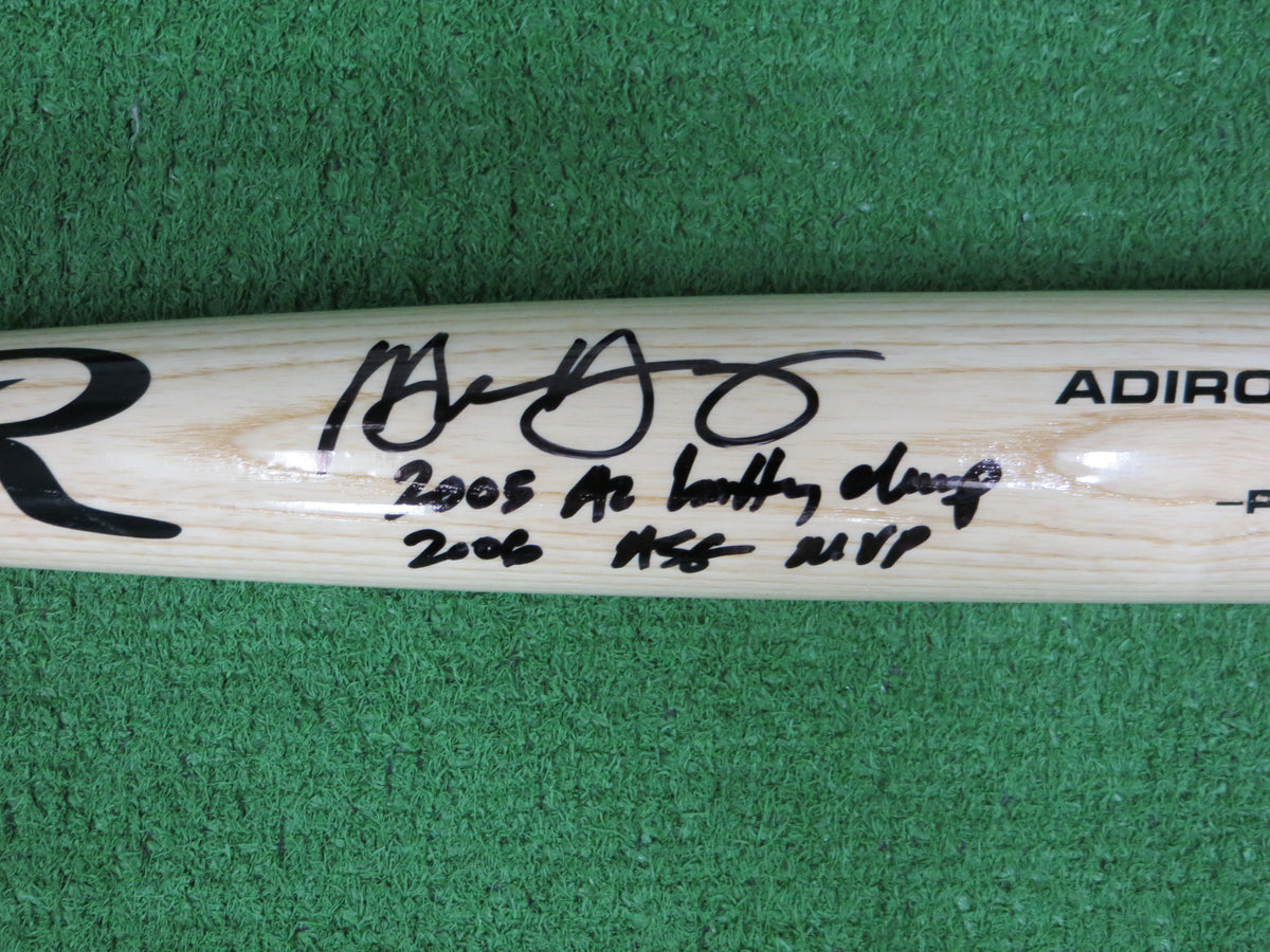 MICHAEL YOUNG TEXAS RANGERS SIGNED BLONDE RAWLINGS BASEBALL BAT w/INSCs BAS