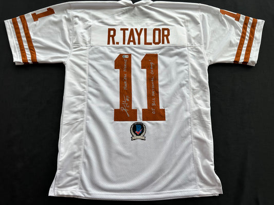 RAMONCE TAYLOR WHITE FOOTBALL JERSEY Longhorns w/ "05 BCS National Champ" BAS