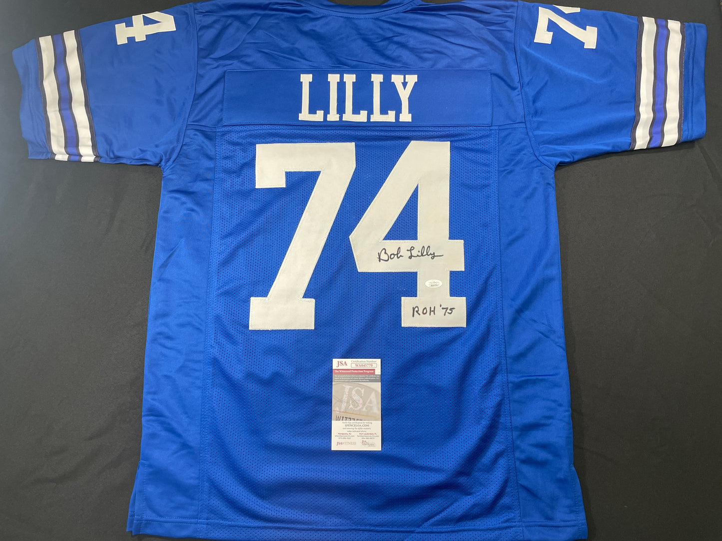 BOB LILLY DALLAS COWBOYS SIGNED Throwback JERSEY w/ROH75 JSA COA
