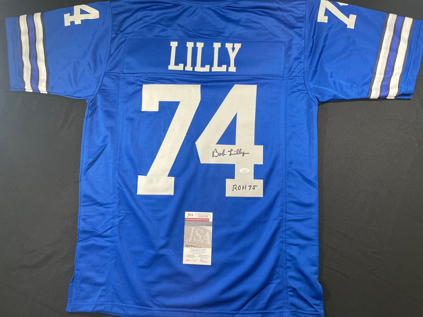 BOB LILLY DALLAS COWBOYS SIGNED Throwback JERSEY w/ROH75 JSA COA