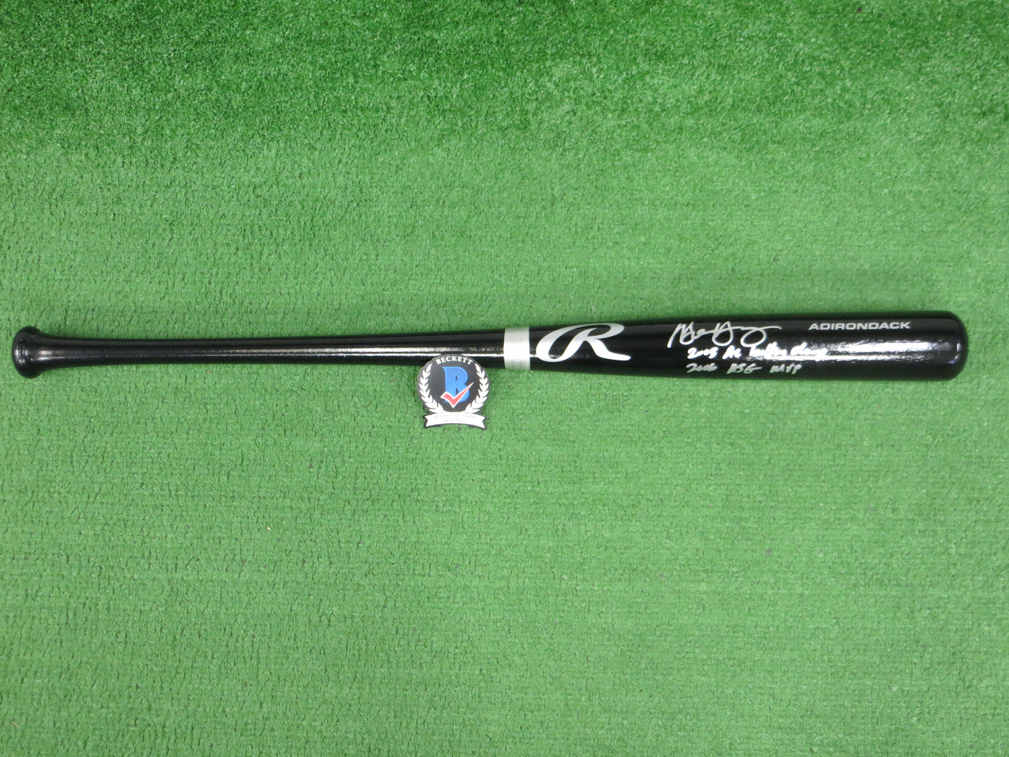 MICHAEL YOUNG TEXAS RANGERS SIGNED BLACK RAWLINGS BASEBALL BAT w/INSCs BAS