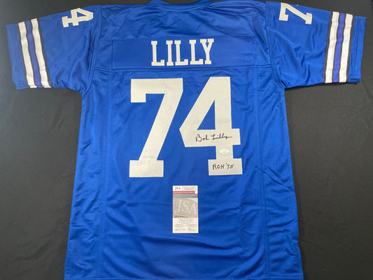 BOB LILLY DALLAS COWBOYS SIGNED Throwback JERSEY w/ROH75 JSA COA